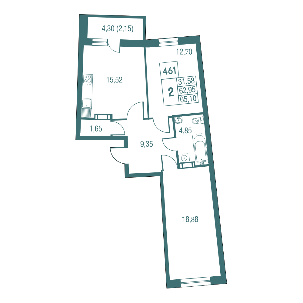 2х-комнатная квартира в ЖК Одинбург
