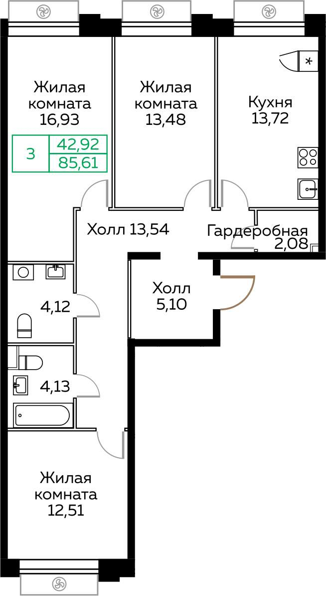3х-комнатная квартира в ЖК КИТ