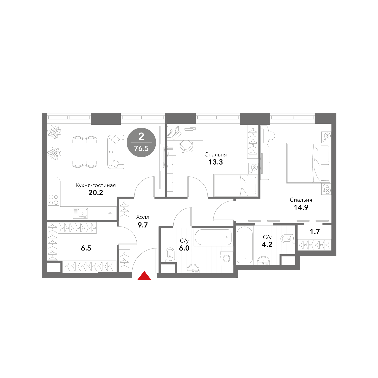 2х-комнатная квартира в ЖК Жилой комплекс бизнес-класса Voxhall