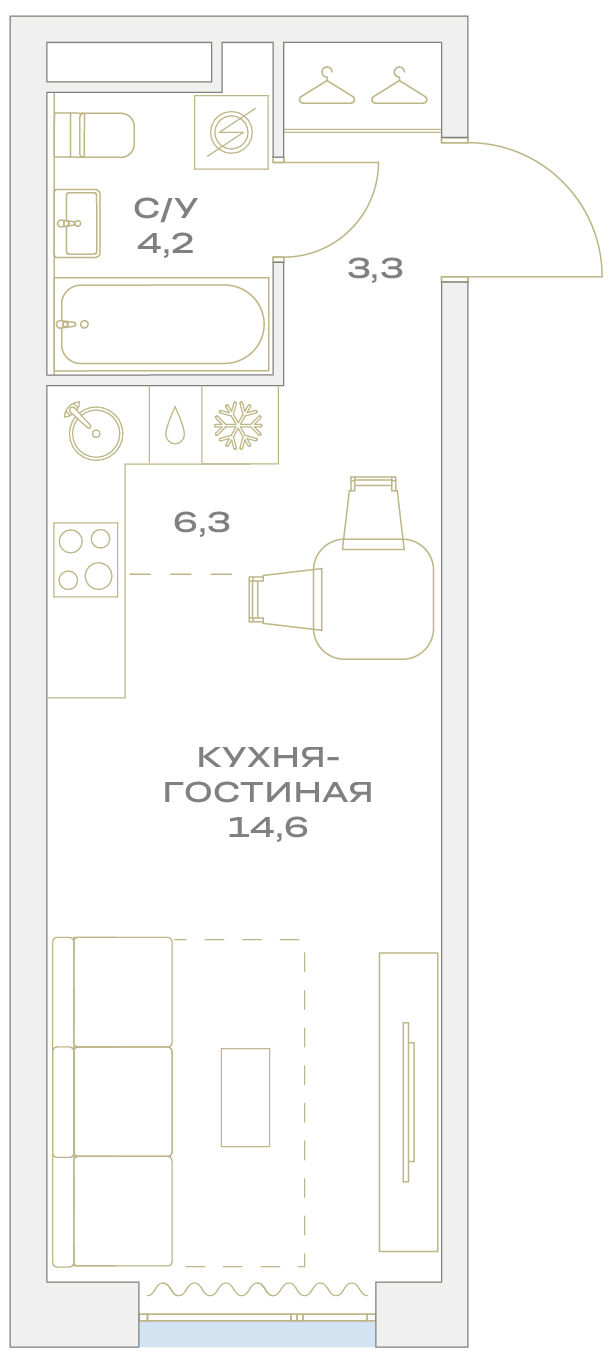 Квартира-студия в ЖК Детали