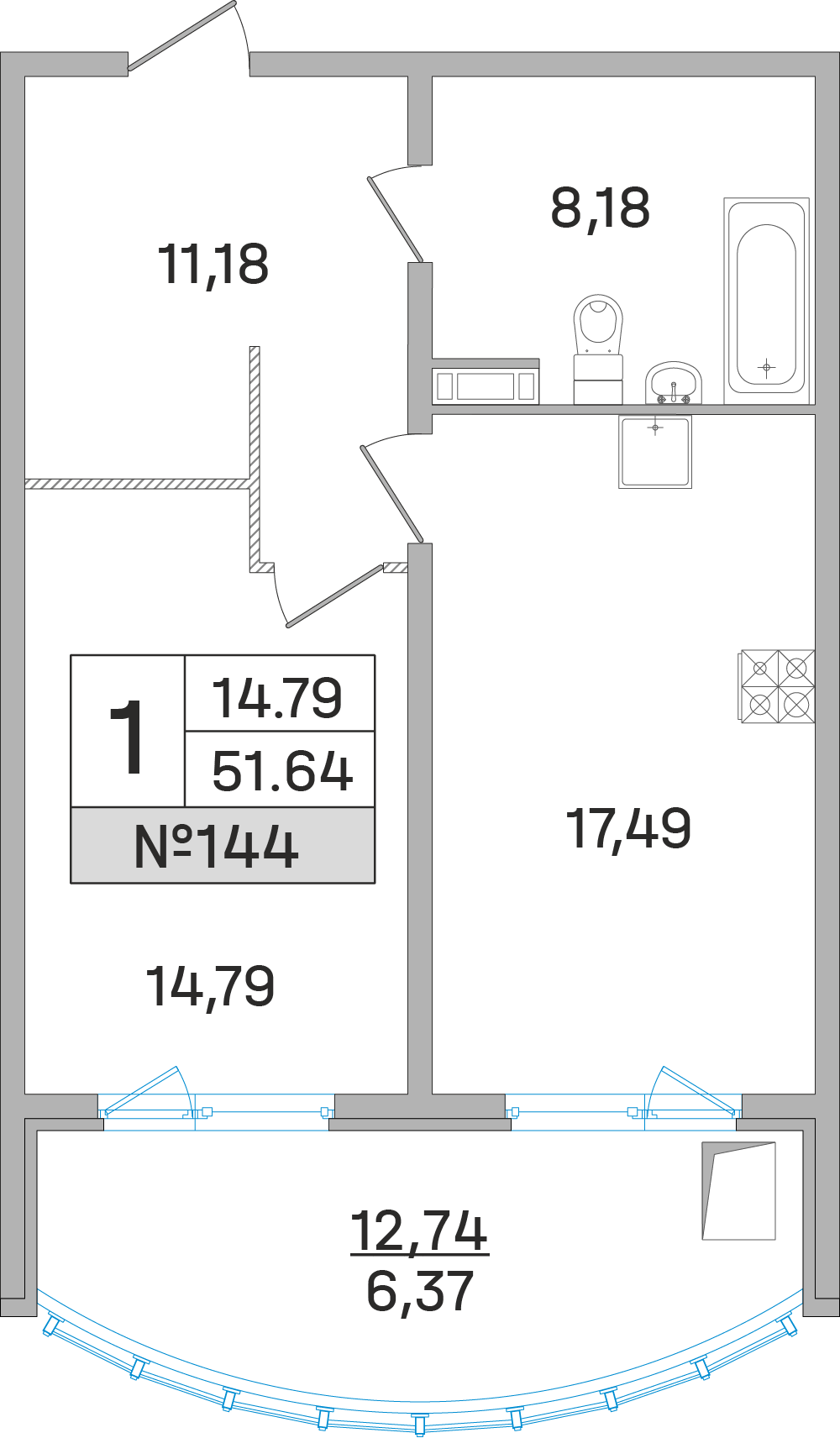 1-комнатная квартира в ЖК Дом‐Мегалит в Королёве