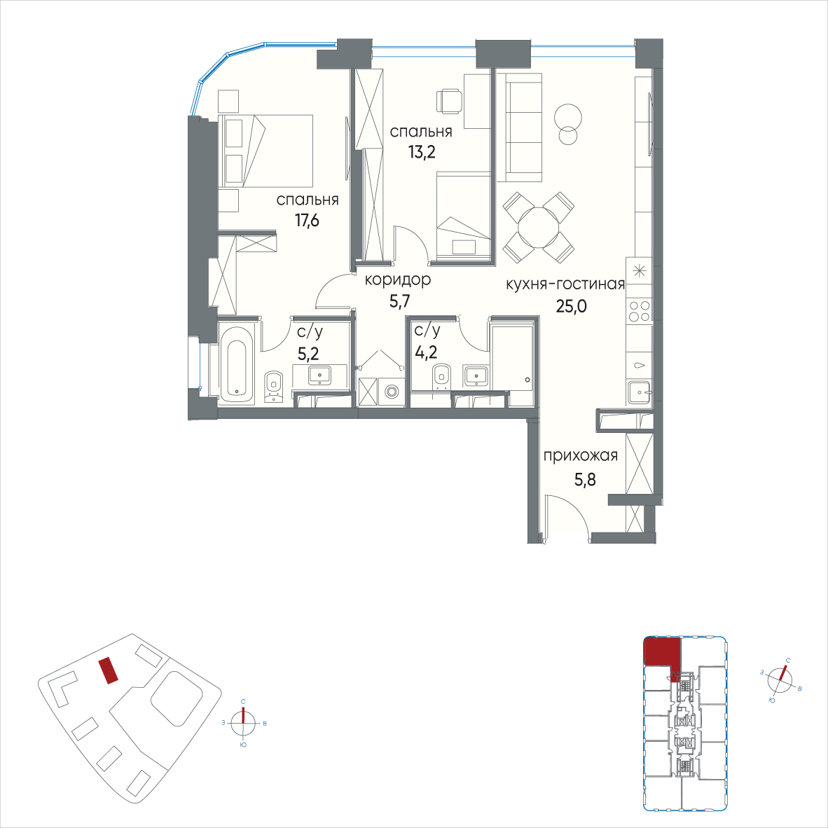 3х-комнатная квартира в ЖК Остров