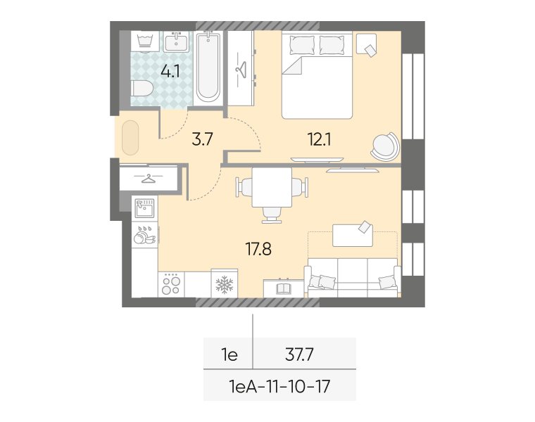 1-комнатная квартира в ЖК Зиларт