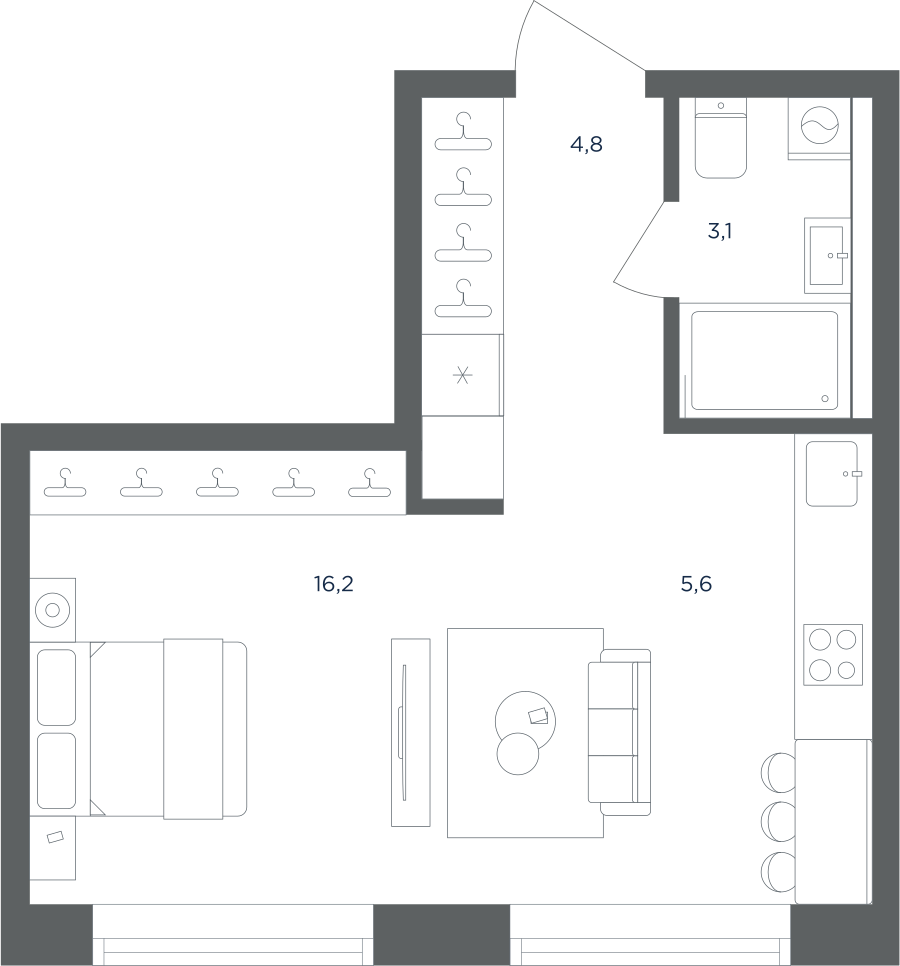 Квартира-студия в ЖК Равновесие