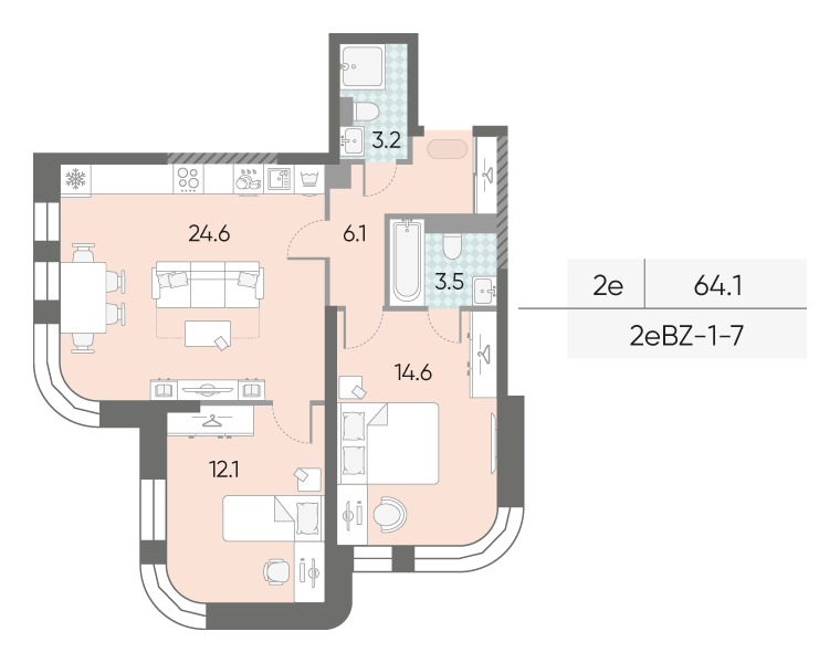 2х-комнатная квартира в ЖК Зиларт
