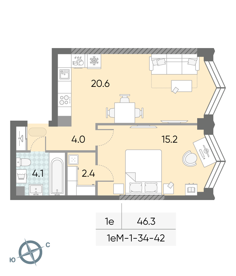 1-комнатная квартира в ЖК Зиларт