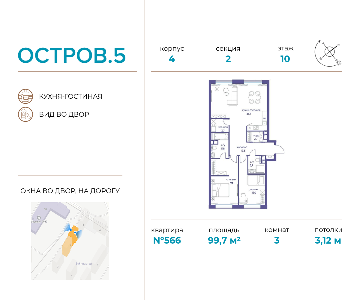 3х-комнатная квартира в ЖК Остров