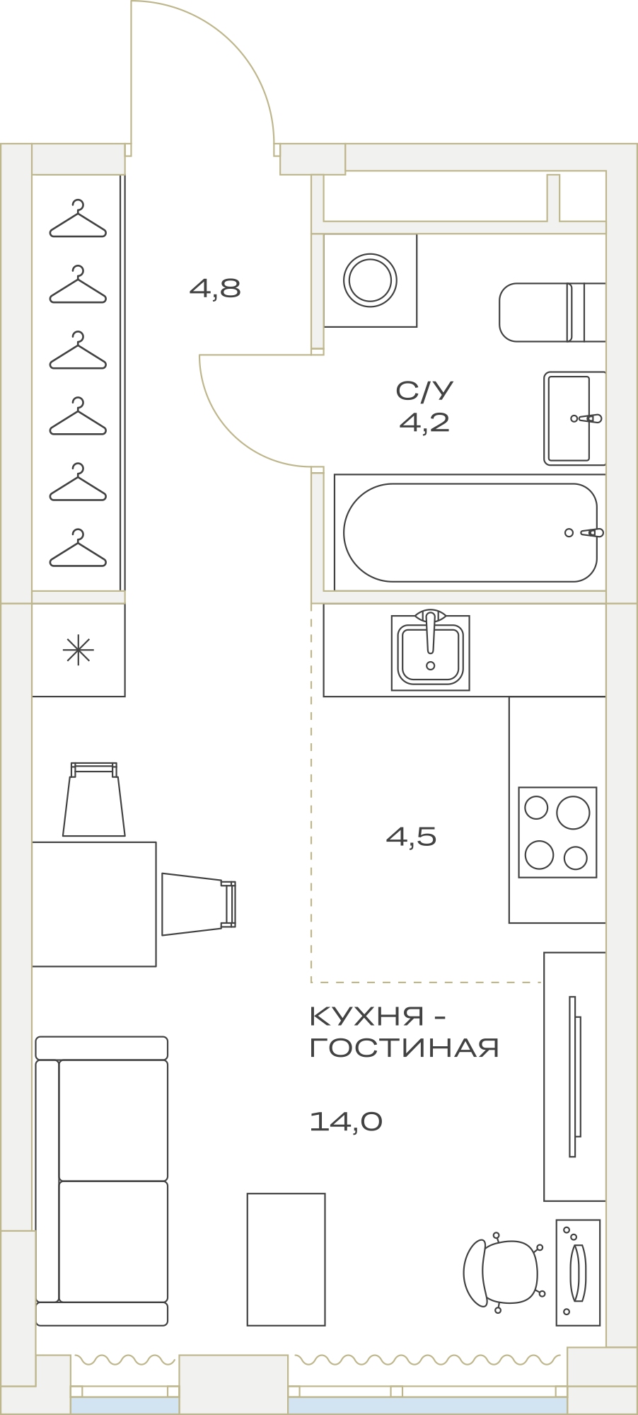 Квартира-студия в ЖК Детали