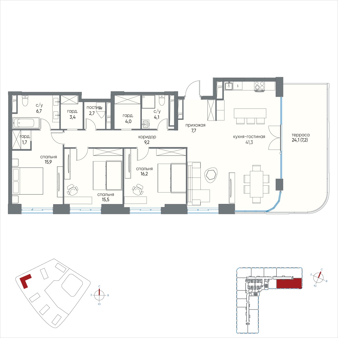 4х-комнатная квартира в ЖК Остров