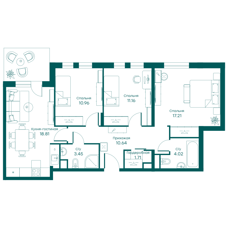 4х-комнатная квартира в ЖК Равновесие