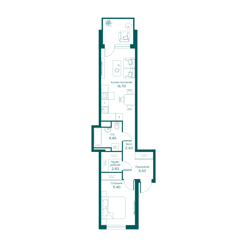 2х-комнатная квартира в ЖК Равновесие