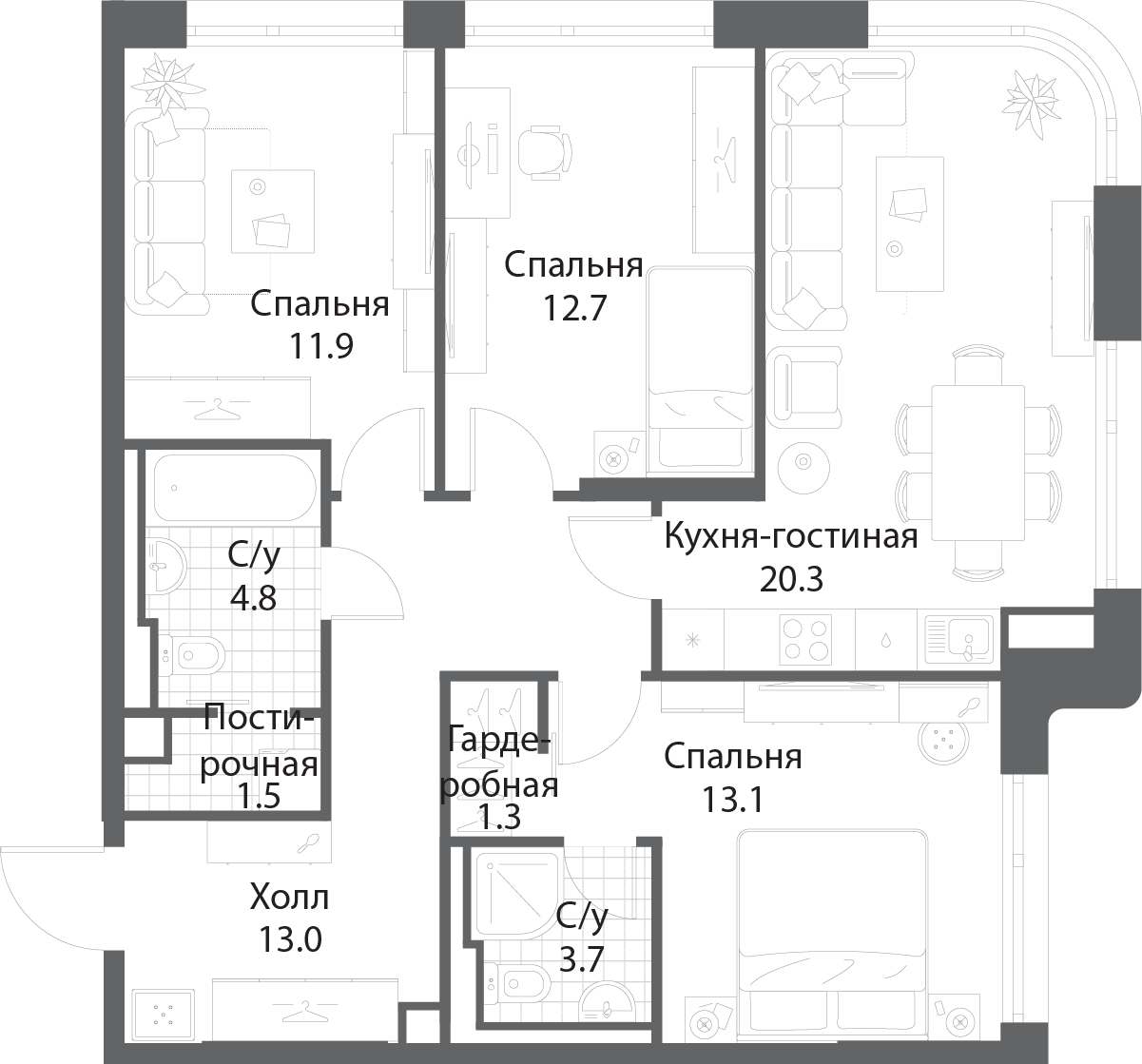 3х-комнатная квартира в ЖК Жилой остров Nagatino i-Land