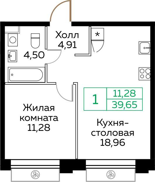 1-комнатная квартира в ЖК КИТ