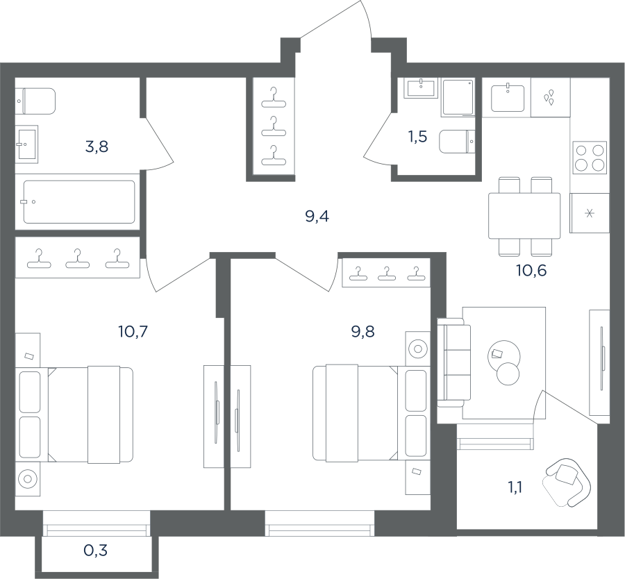 2х-комнатная квартира в ЖК Равновесие