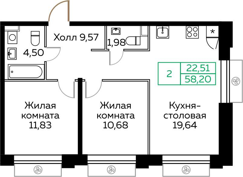 2х-комнатная квартира в ЖК КИТ