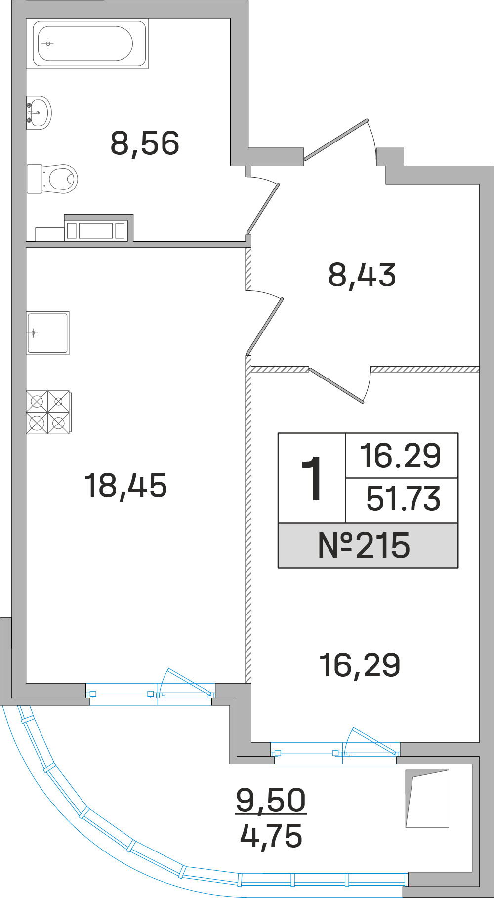 1-комнатная квартира в ЖК Дом‐Мегалит в Королёве
