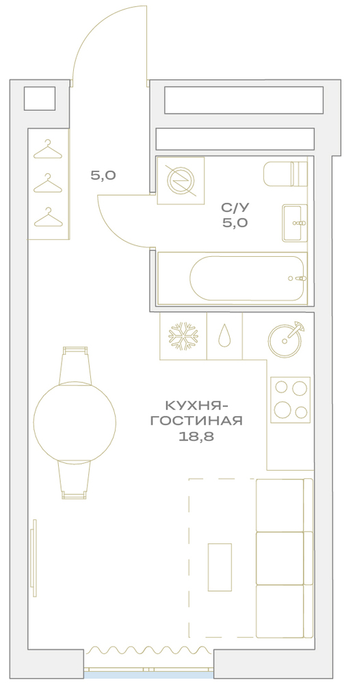 Квартира-студия в ЖК Детали