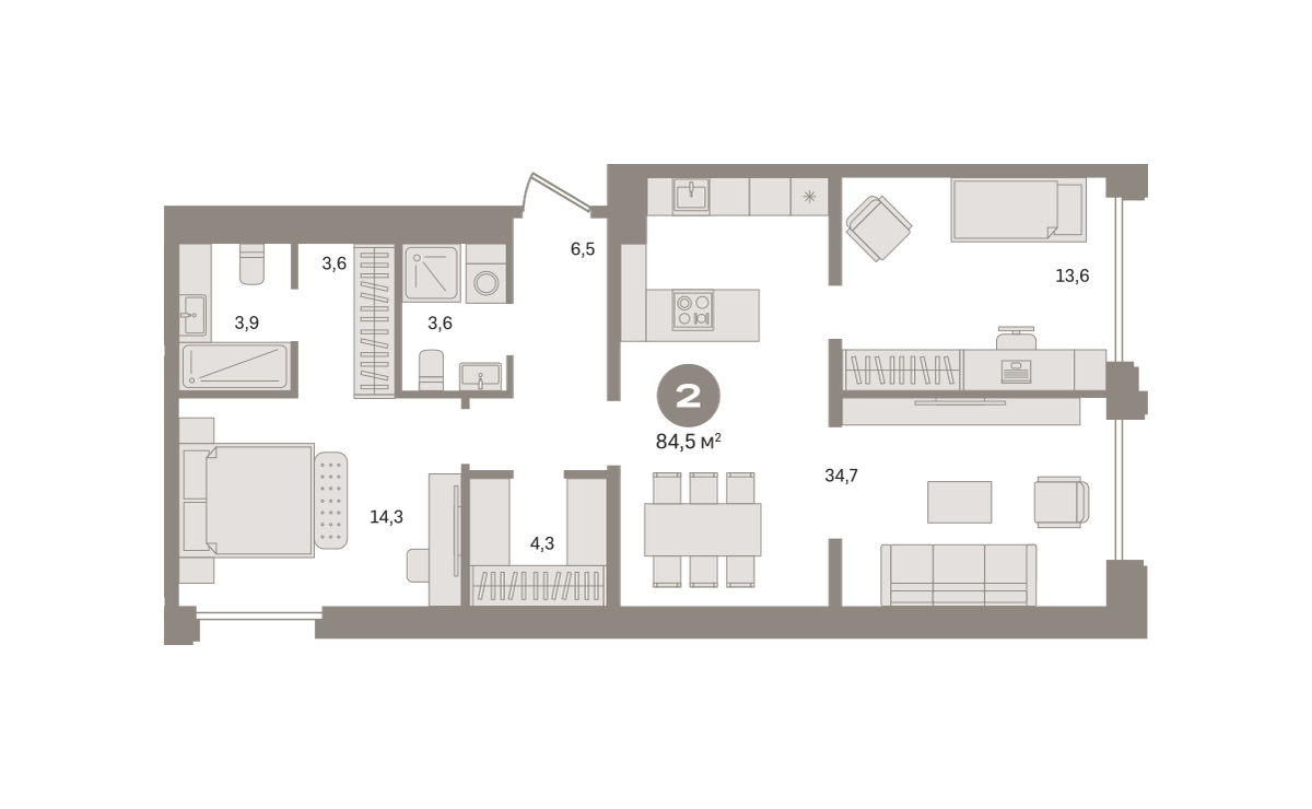 2х-комнатная квартира в ЖК Дом А