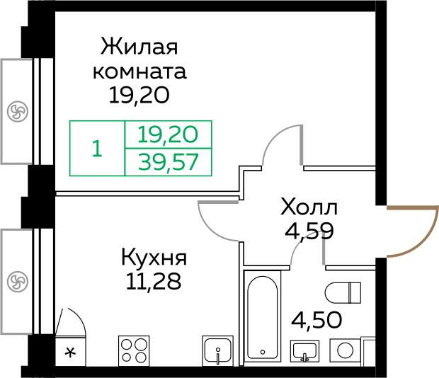 1-комнатная квартира в ЖК КИТ