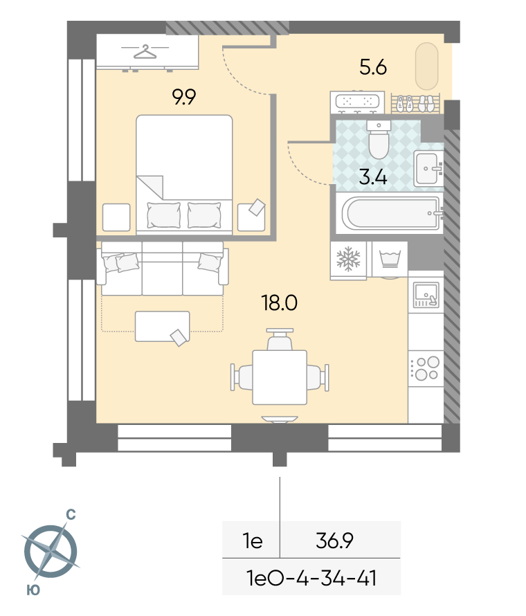 1-комнатная квартира в ЖК Зиларт