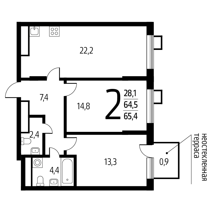 2х-комнатная квартира в ЖК Район Новые Ватутинки мкр. Центральный