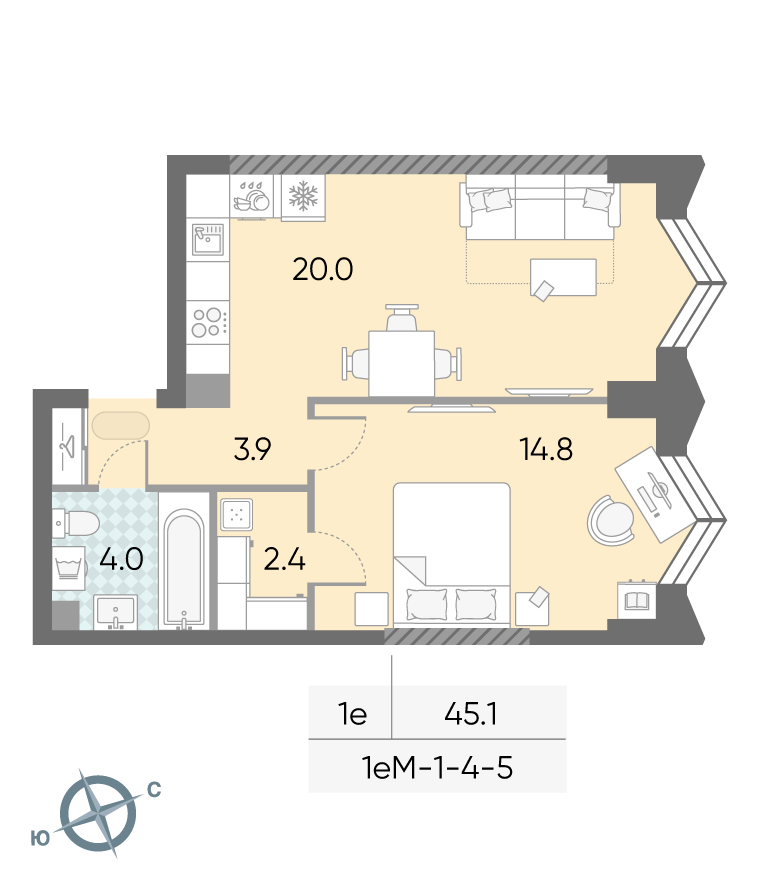 1-комнатная квартира в ЖК Зиларт