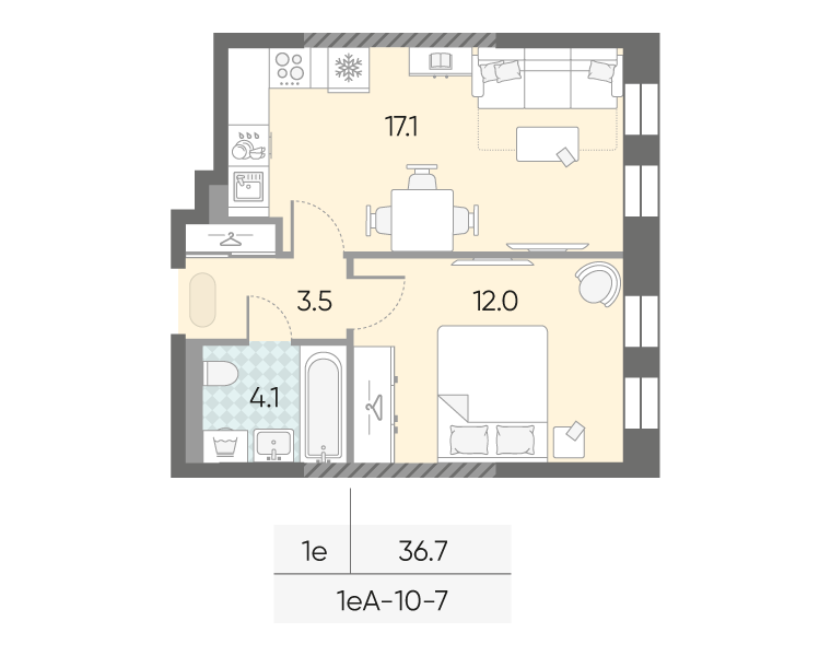 1-комнатная квартира в ЖК Зиларт