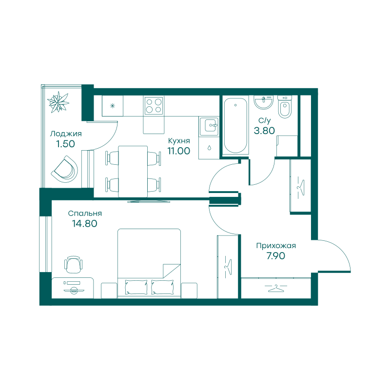 1-комнатная квартира в ЖК Равновесие
