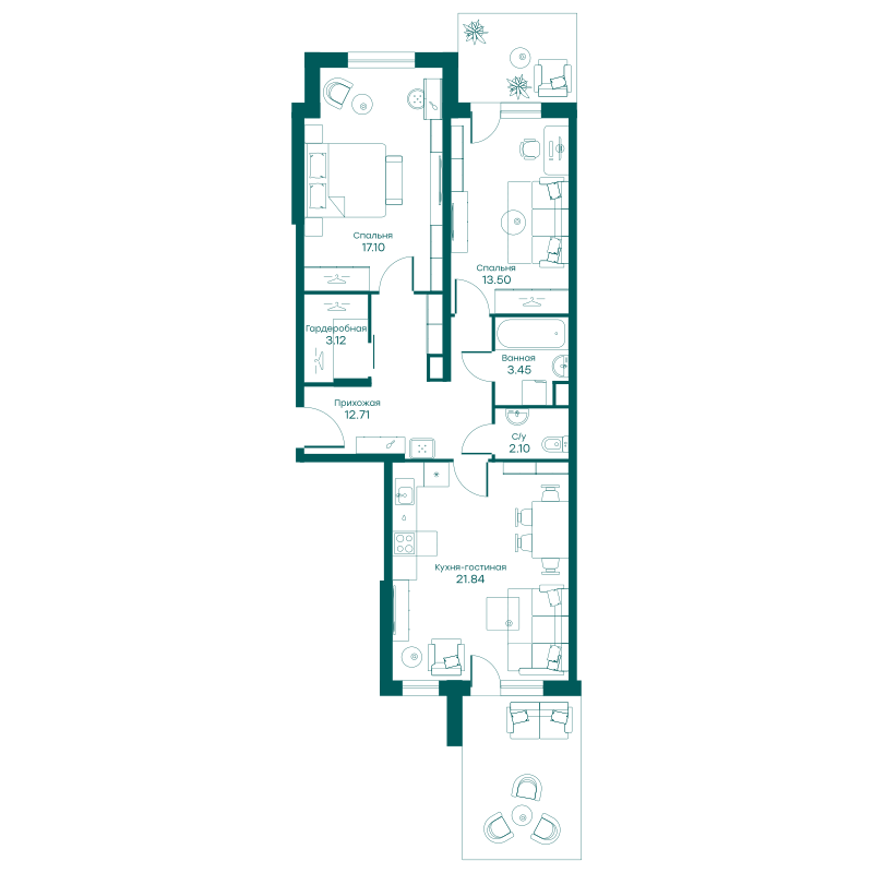 3х-комнатная квартира в ЖК Равновесие