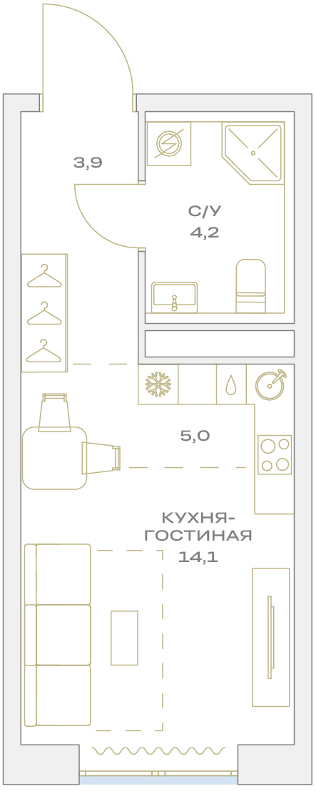 Квартира-студия в ЖК Детали