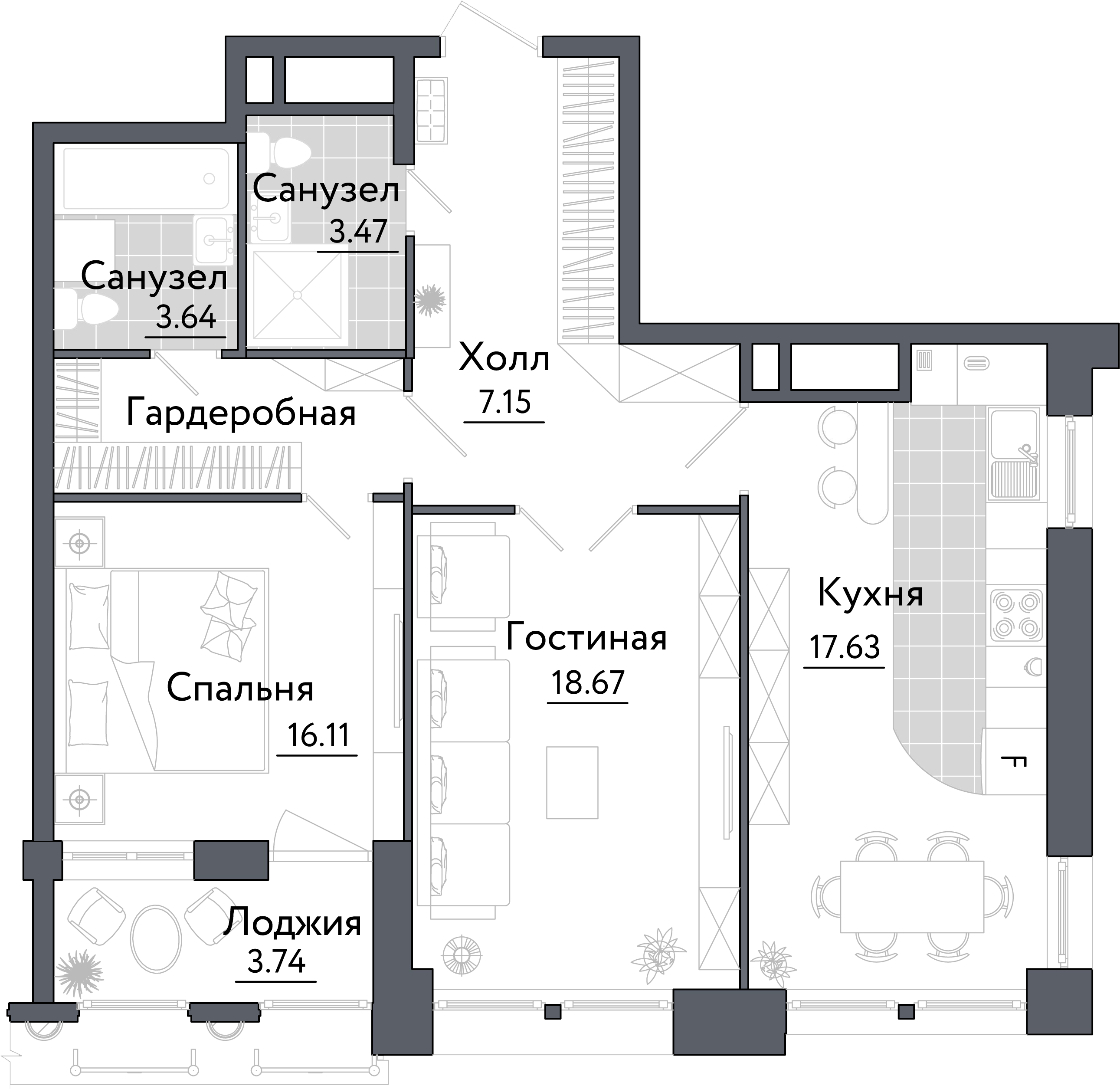 2х-комнатная квартира в ЖК Счастье на Ломоносовском