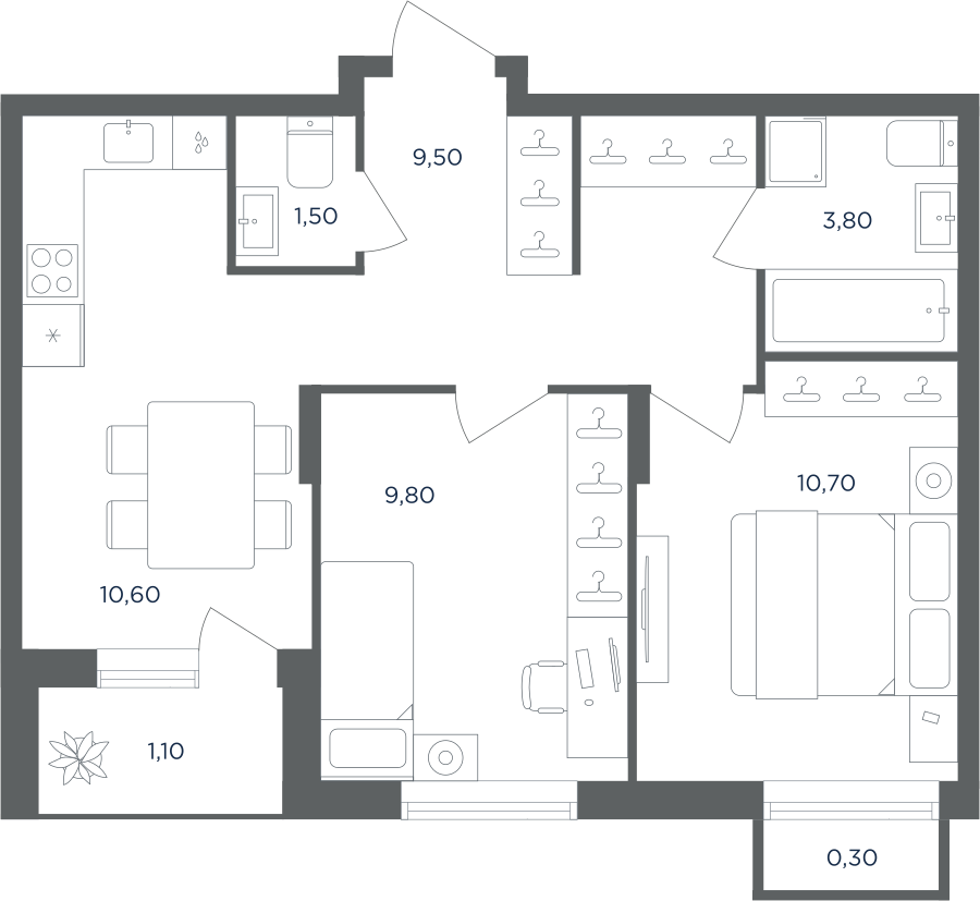 2х-комнатная квартира в ЖК Равновесие