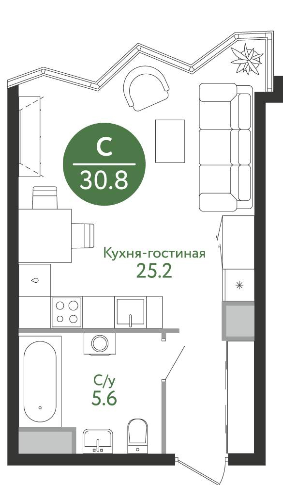 Квартира-студия в ЖК Russian Design District