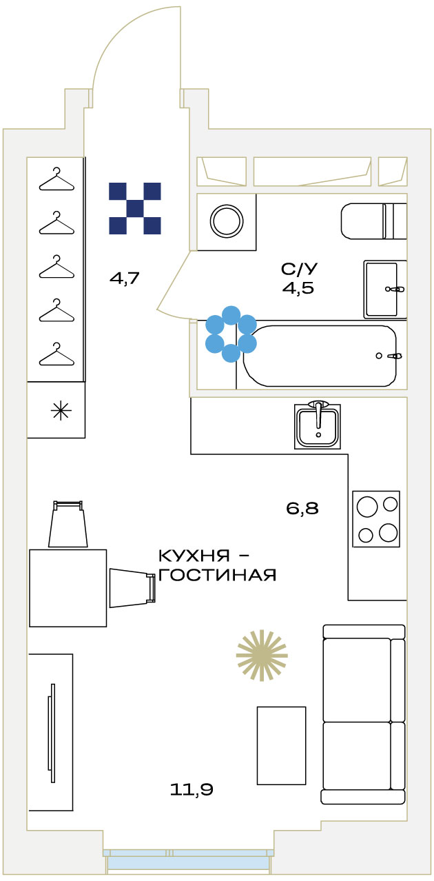 Квартира-студия в ЖК Детали