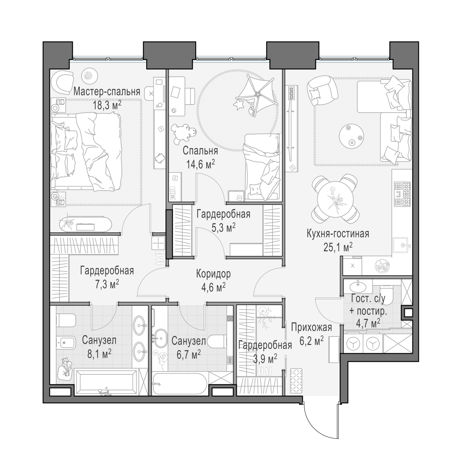 3х-комнатная квартира в ЖК Роскошный квартал Life Time