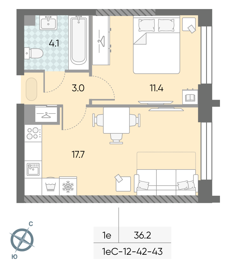 1-комнатная квартира в ЖК Зиларт