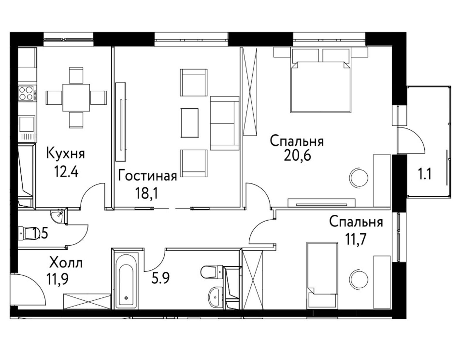 3х-комнатная квартира в ЖК Символ