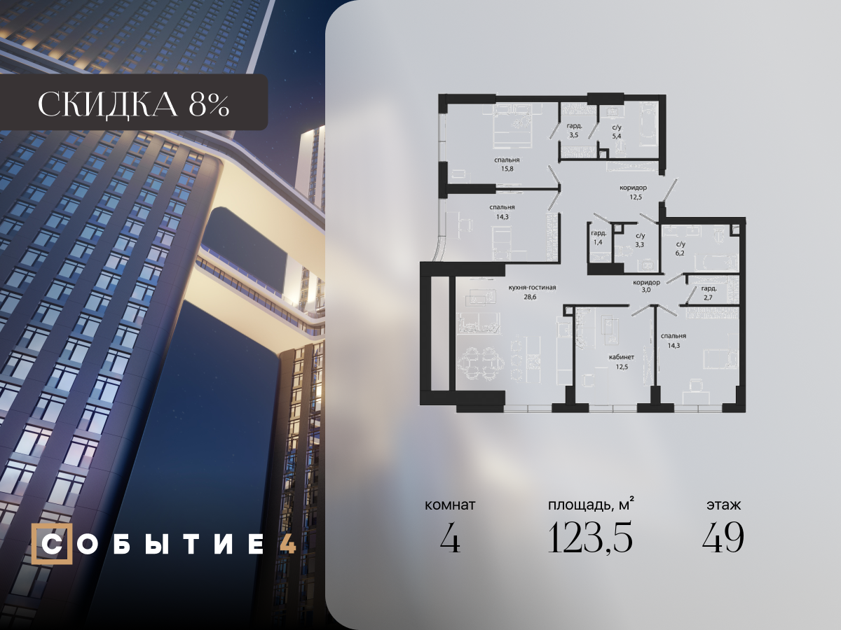 4х-комнатная квартира в ЖК Событие