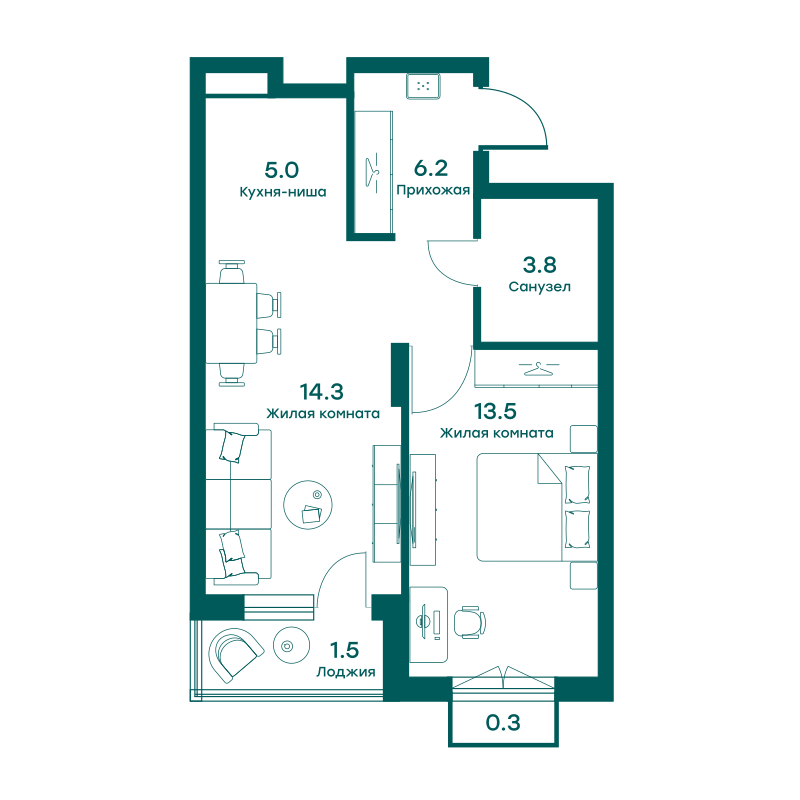 1-комнатная квартира в ЖК Равновесие