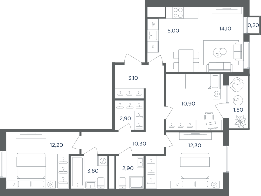 4х-комнатная квартира в ЖК Равновесие