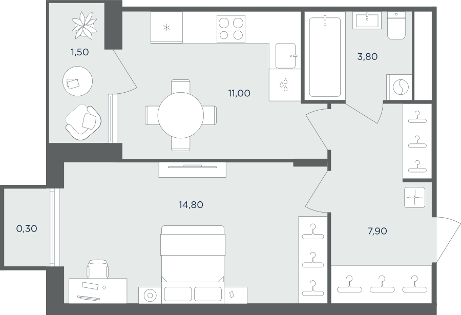 1-комнатная квартира в ЖК Равновесие