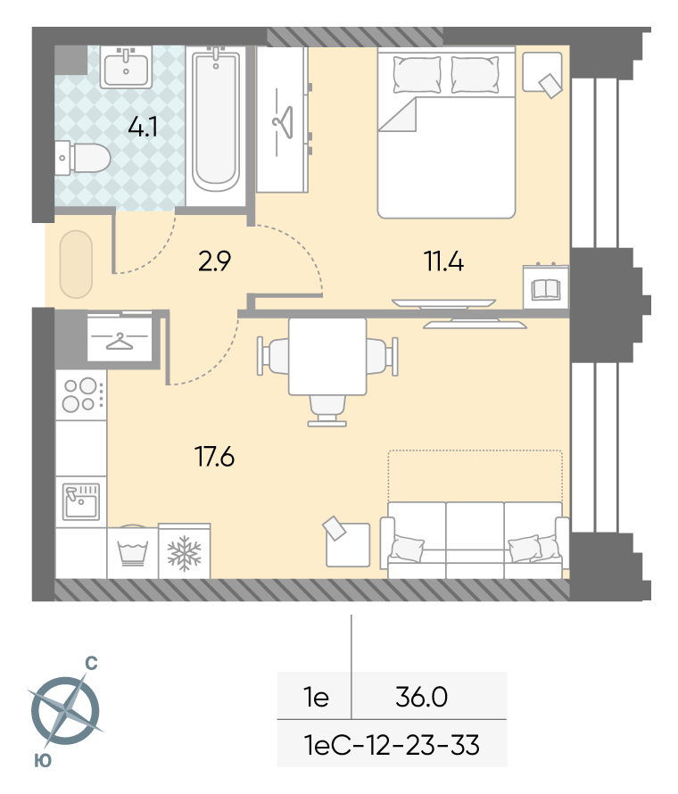 1-комнатная квартира в ЖК Зиларт