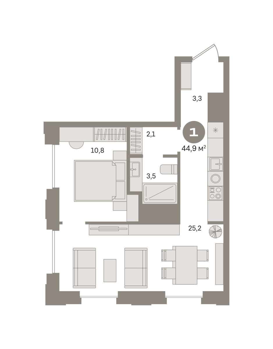1-комнатная квартира в ЖК Квартал МОНС