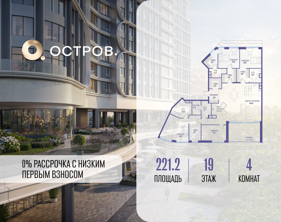 4х-комнатная квартира в ЖК Остров