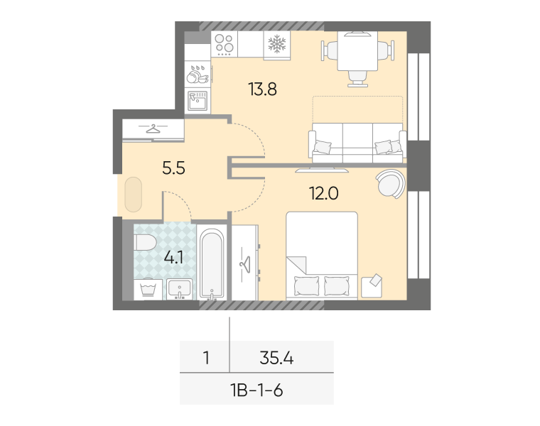 1-комнатная квартира в ЖК Зиларт