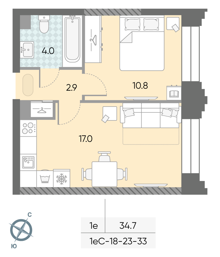 1-комнатная квартира в ЖК Зиларт