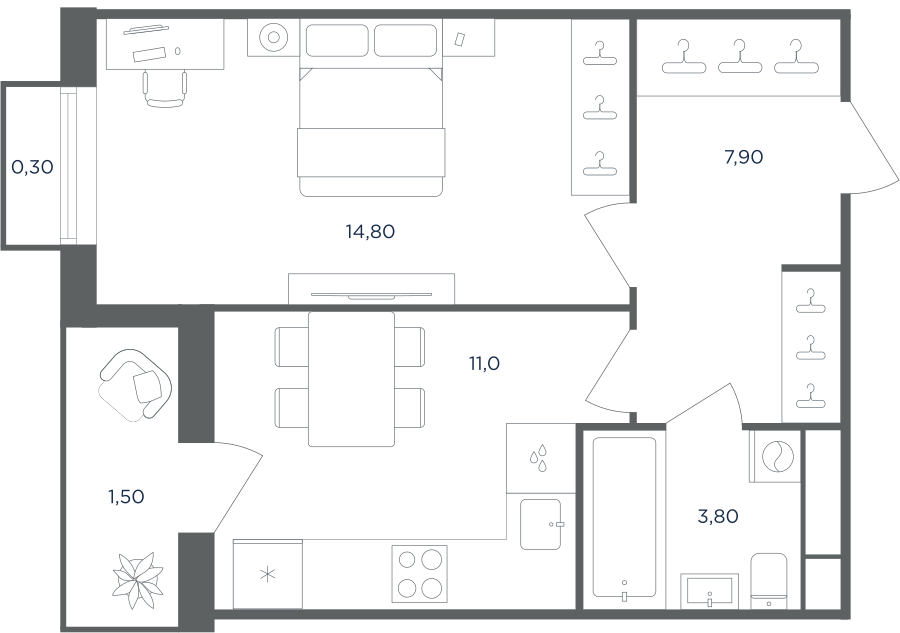 1-комнатная квартира в ЖК Равновесие