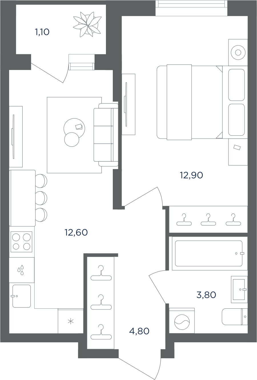 1-комнатная квартира в ЖК Равновесие