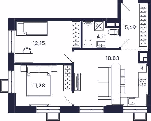 2х-комнатная квартира в ЖК Квартал «Тетрис»