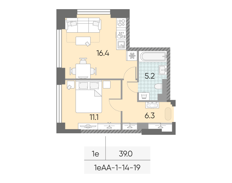 1-комнатная квартира в ЖК Зиларт
